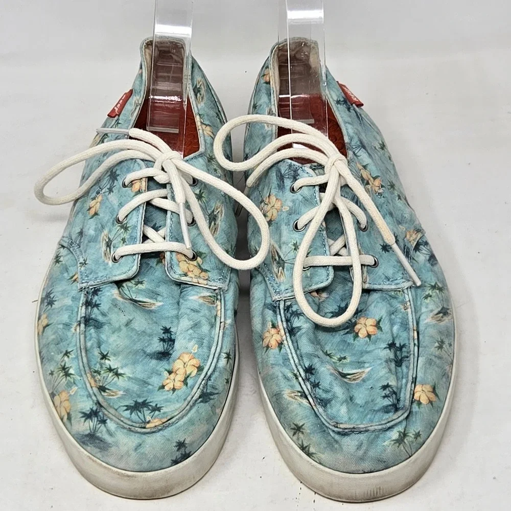 Reef Deckhand 2‎ Prints Mens 10 Blue Tropical Palm Tree Boat Shoes RF-003414